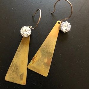 Raw Brass /Rhinestone Drop Earrings